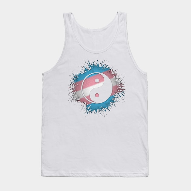 Paint Splatter Transgender Pride Flag Yin and Yang Symbol Tank Top by LiveLoudGraphics